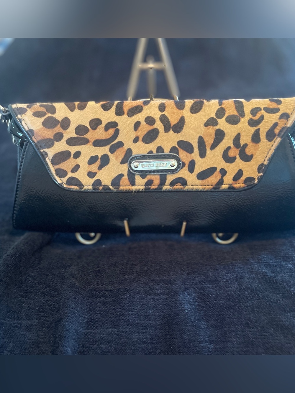 Vintage-Anne Klein Faux Leopard Black Patent Leather Purse